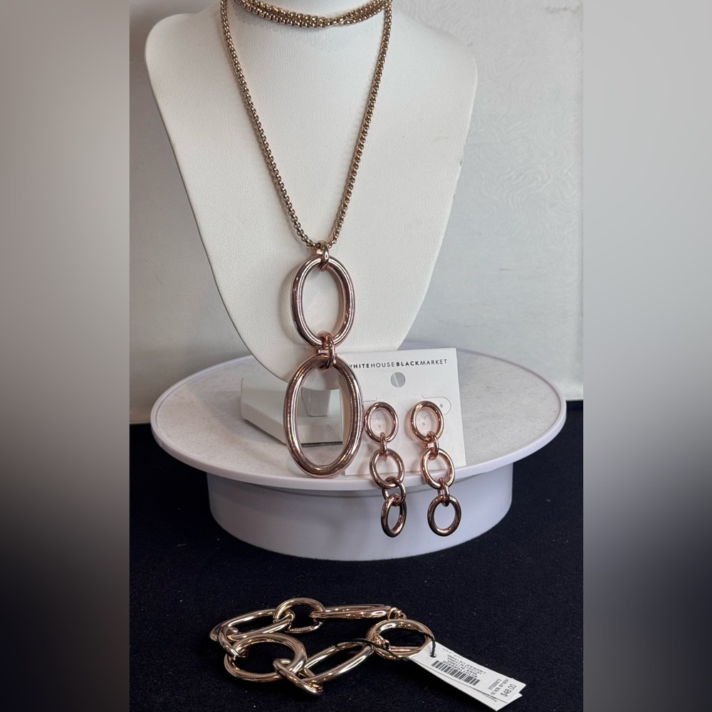 White House Black Market Rose Gold Necklace Bracelet  and Earring Set